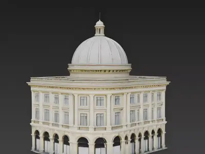 Grand Neoclassical Corner Building with Dome 3D Model Low-poly 3D model