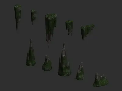 Cave Rock Pack 1 - Moss 2 Low-poly 3D model