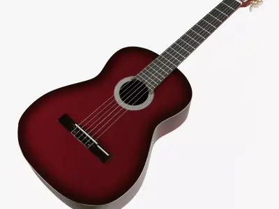 Red Sunburst Acoustic Guitar 3D model