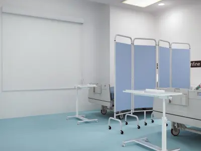  Sanfine Double Patient Room With Hospital Beds Blue Floor 