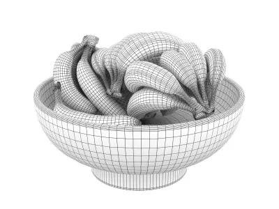 Banana Clusters in Terra Cotta Bowl 3D model