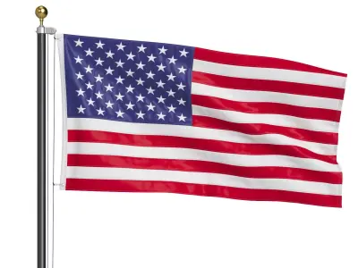 USA Flag on High Flagpole 3D model