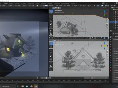 Foggy winter house Low-poly 3D model