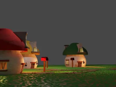 Smurfs houses Low-poly 3D model