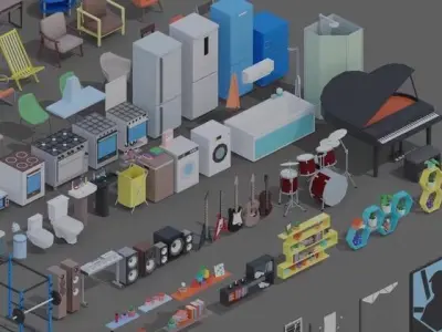 low poly interior furniture game ready Low-poly 3D model