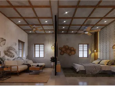 Resort - cottage 03 - bedroom - interior 3D model