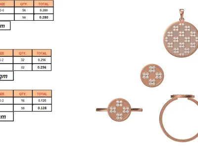 Light Minimalist Diamond Ring Earrings Pendant Set 3D print model