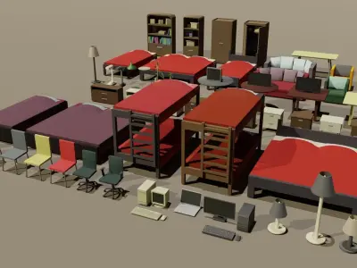 Low poly furniture pack Low-poly 3D model