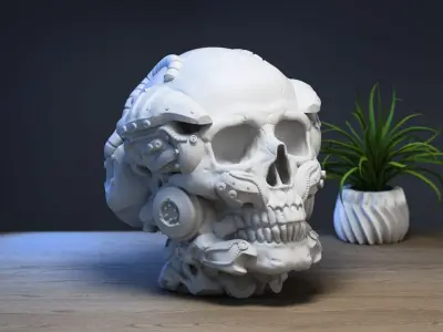 Robot Skull Headphone Stand Cyborg Headset Stand  3D print model