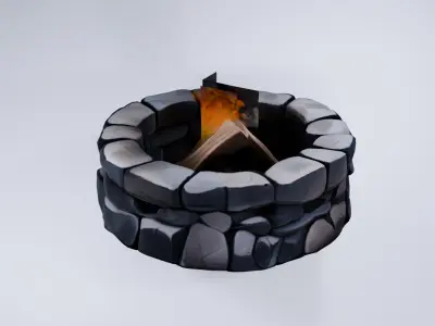 Low Poly Fire Pit - Stylized Outdoor Scene Prop Free 3D model