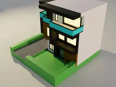 Low poly Modern House 002 Low-poly 3D model