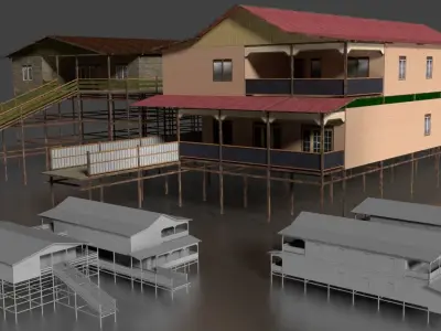Rumah Kayu Pinggir Sungai Tingkat 001-010 FBX 3D model