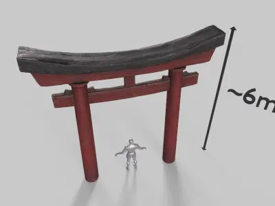 Old Japanese Torii gate Low-poly 3D model
