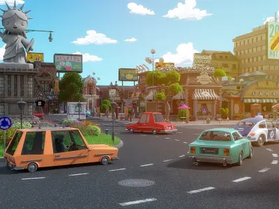 Cartoon City Street Scene V3 3D model