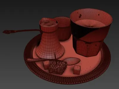 Coffee set turkish on tray 3D model