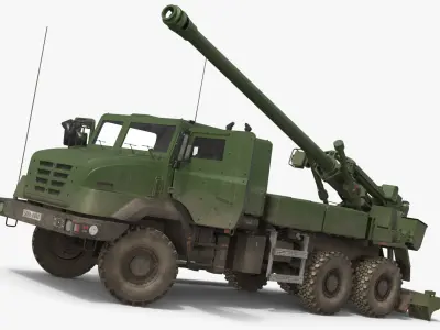  CAESAR 6x6 Wheeled Self-Propelled Gun Green Used Rigged for Maya 