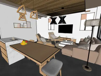 Modern rustic apartment interior  Low-poly 3D model