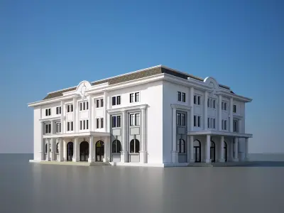 Library building with balconies and porches 3D model