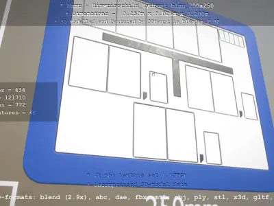Hinweisschild Hydrant blau 200x250mm Low-poly 3D model