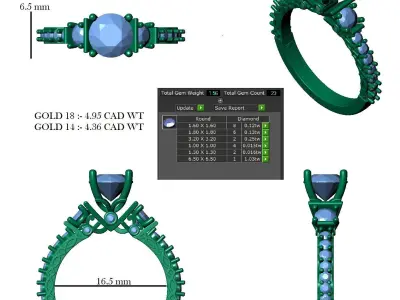 Classic Three-Stone Engagement Ring  3D print model