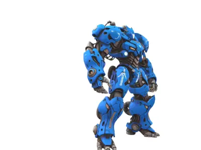 Futuristic Blue Combat Mech Robot 3D model