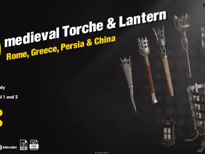 30 Medieval Torches  Lantern   Low-poly 3D model