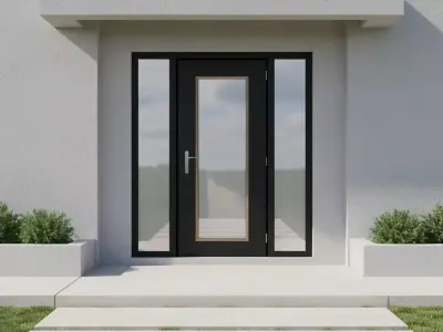 Matte Black Interior Door with Full-Height Frosted Glass Low-poly 3D model