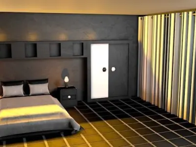 Bedrooms modern bedroom with walls and accents Free low-poly 3D model