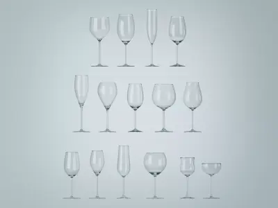 Set of Wine Glass 3D Model 3D model