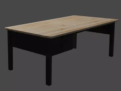 A dark-colored desk with a light top 3D model