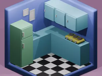 kitchen room cartoon Low-poly 3D model