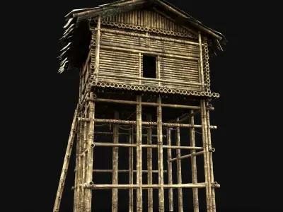 BAMBOO HOUSE JUNGLE WATCHTOWER HUT SURVIVAL CASTAWAY CABIN AAA Low-poly 3D model