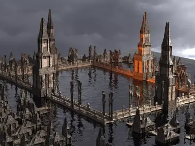Huge Drake Fort Village Kitbash 3D model