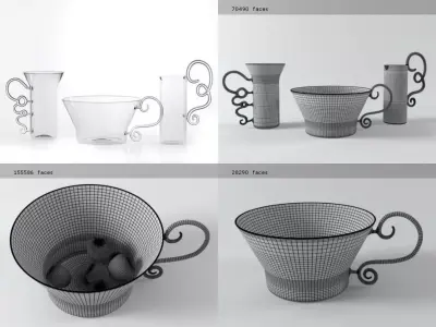 Futiles glass mugs and bowls 3D model