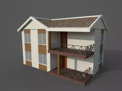 House two story with balcony Free low-poly 3D model