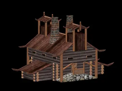 Wooden low-poly houses collection Low-poly 3D model