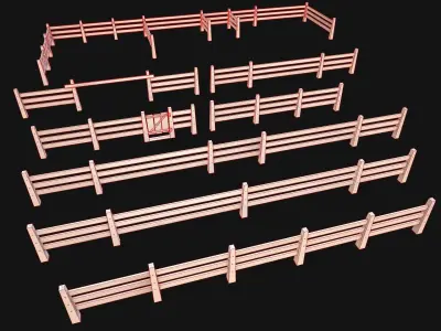 Fence Farm  Wooden Constructor Low-poly 3D model