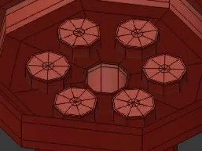Untitled ceiling light with five circular shades in gold 3D model