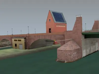 Lowpoly old european brick bridge Low-poly 3D model