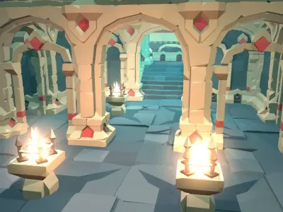 Ancient Palace Set - Faceted Style Low-poly 3D model