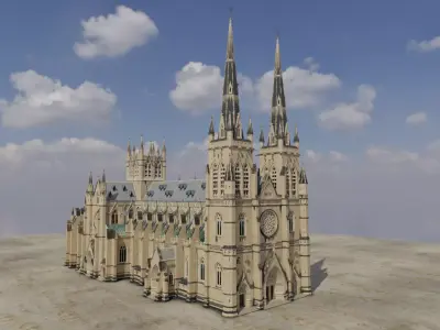 Cathedral with simple interior and stained glass Low-poly 3D model