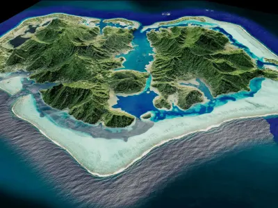 Huahine Island full 3d model terrain Low-poly 3D model