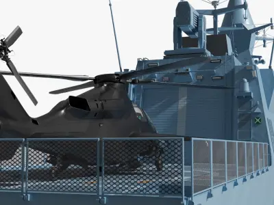  Corvette Class Ship with Attack Helicopter Rigged 