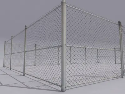 Chain link metal fence  Low-poly 3D model