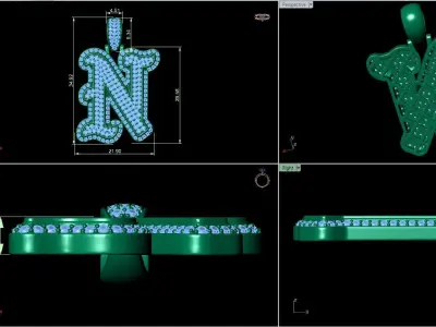 Tattoo fonts N alphabet pendent 3D print model