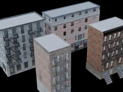 Realistic NY City Buildings - Med Level Pack 1 3D model