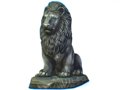 Low Poly 3d Statue Lion Dark Metal Cast Iron Low-poly 3D model