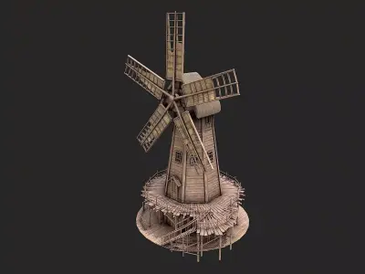 Medieval Wooden Windmill Low Poly PBR Low-poly 3D model