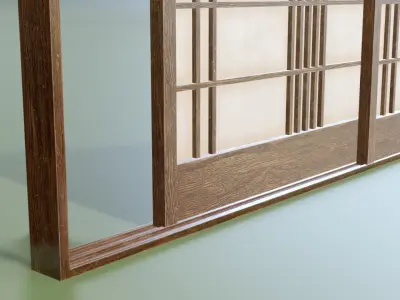 Japanese Shoji with designed lattice Low-poly 3D model