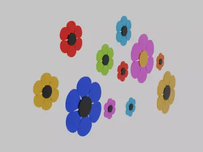 Metal Fence Flowers Arrangement Low-poly 3D model